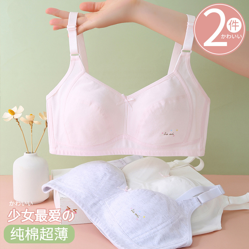 12-18岁少女初中生纯棉内衣高中学生薄款发育期无钢圈文胸防凸点