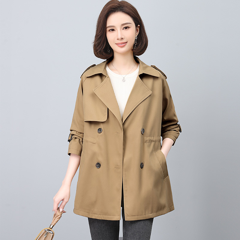 韩版宽松长袖风衣外套加肥加大码中老年妈妈女装春装一件代发9199