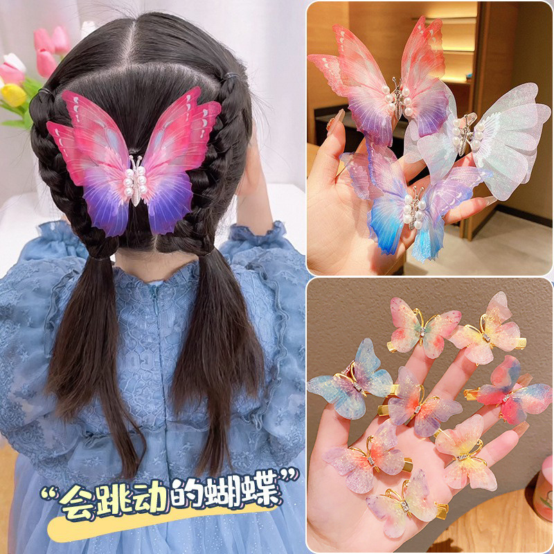 Movable Butterfly Barrettes Girls' Baby Cute Headwear Hairpin Super Fairy Mesh Children's Antique Clip Hair Accessories