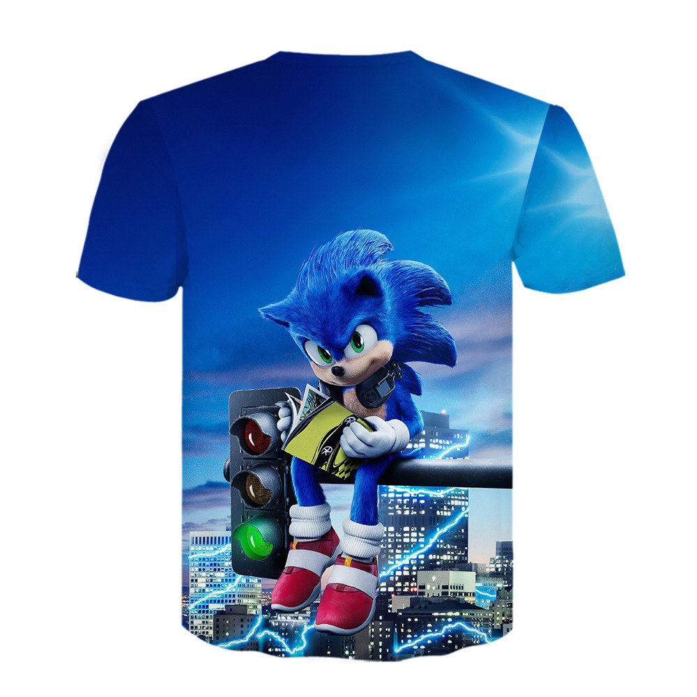 2021sonic跨境电商3d数码印花男童女童夏季薄款t恤 索尼克