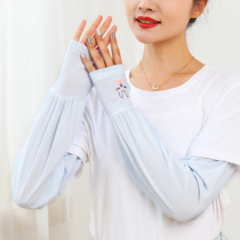 夏季冰袖女防晒袖套兔头灯笼袖骑行开车宽松网眼护臂冰丝宽松套袖