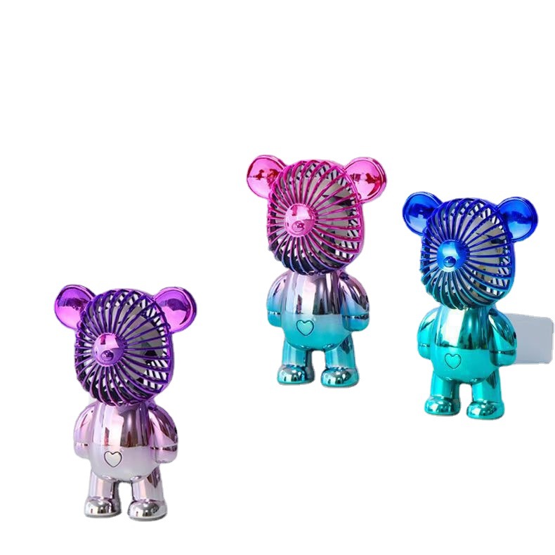 Tiktok Same USB Charging Violent Bear Little Fan Gradient Electroplating Multi-Color Student Office Worker Portable