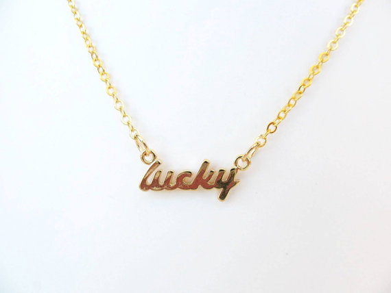 英文字母单词幸运好运祝福生日礼物吊坠锁骨项链 lucky necklace