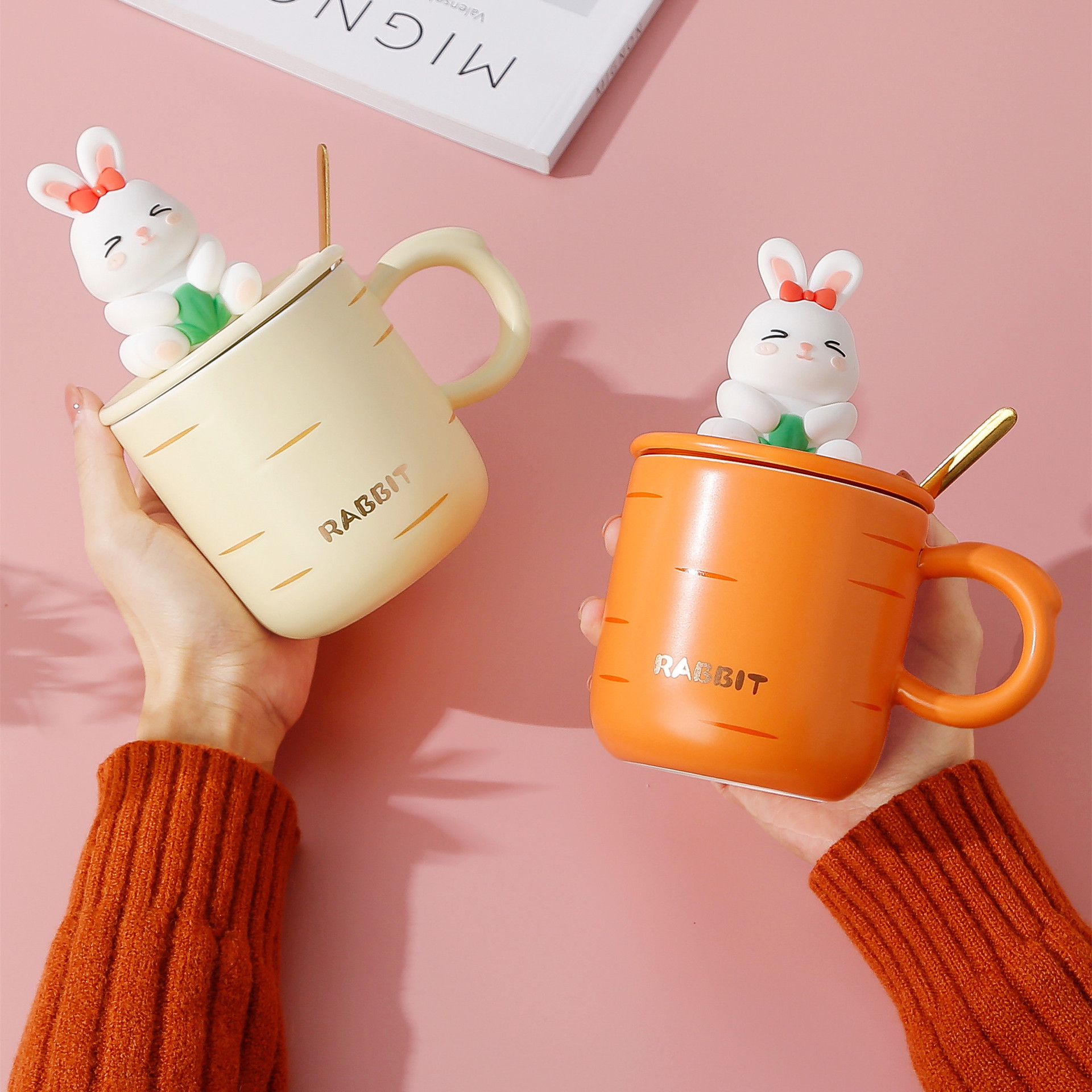 Rabbit Year Cute Little White Rabbit Ceramic Cup with Cover with Spoon Elegant Office Mug Breakfast Cup Milk Cup Water Cup