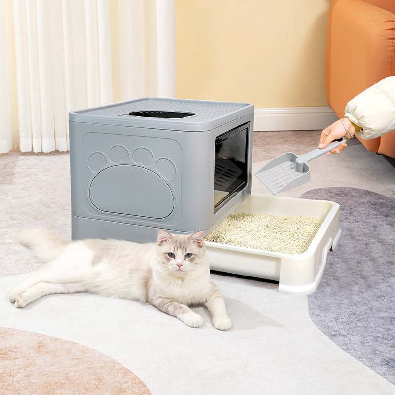 Litter Box Fully Enclosed Cat Litter Basin Top-in Large Pet Toilet Drawer Pet Rub Cleaning Supplies