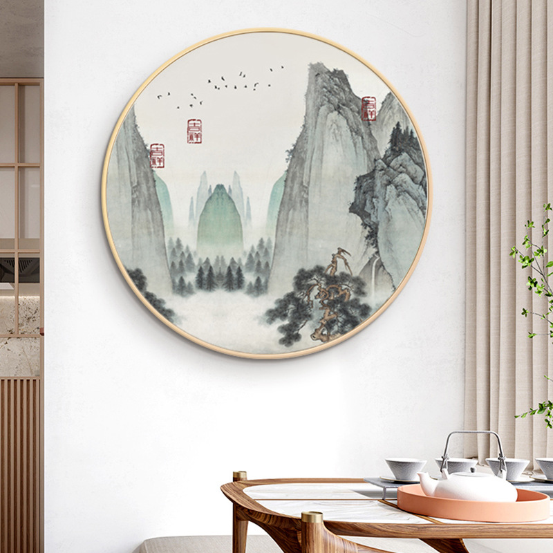 中国分山水装饰画新中式挂画晶瓷画玄关客厅屏风背景墙壁画