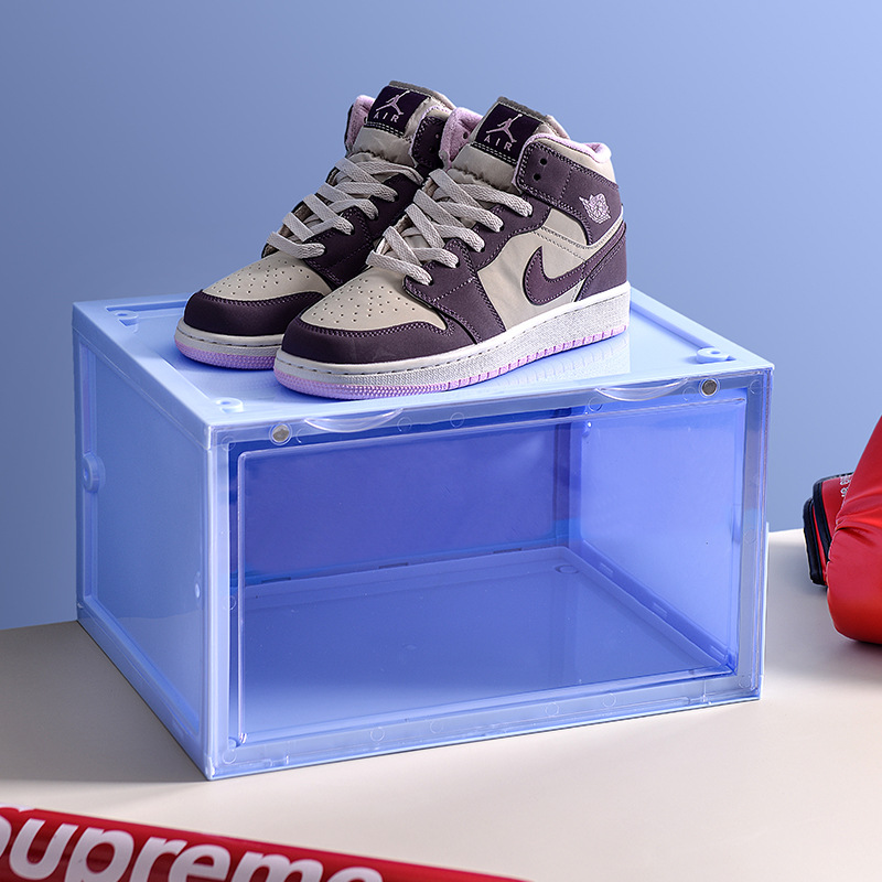 aj鞋盒马卡龙多色鞋盒透明侧开收纳盒防氧化网红收藏鞋墙防尘鞋柜