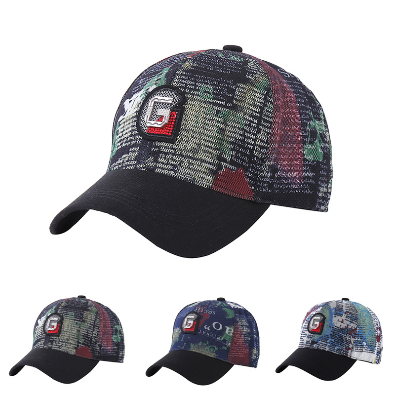 summer men‘s and women‘s mesh breathable peaked cap outdoor sports mountain climbing sun-proof baseball embroidery graffiti hip hop hat
