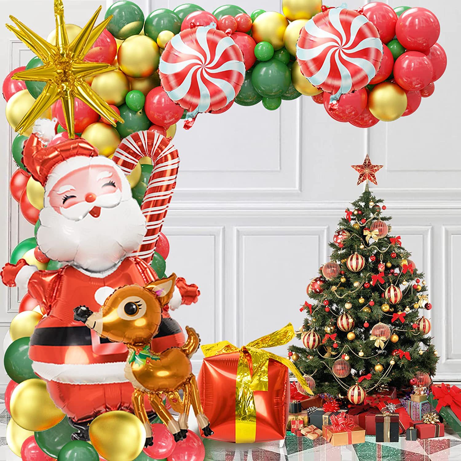 跨境圣诞气球花环拱门套装老人麋鹿圣诞节新年场景派对装饰布置