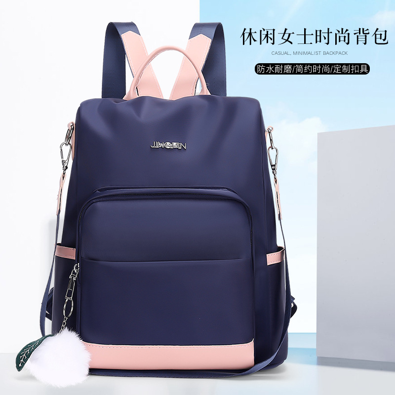 Foreign Trade Wholesale Backpack Women's New Color Matching Large Capacity Oxford Cloth Outdoor Fashion Casual Anti-Theft Backpack