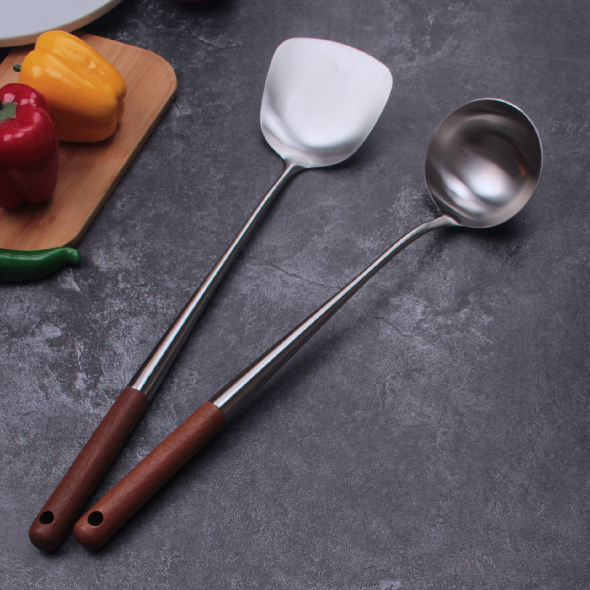 304加长不锈钢锅铲炒铲汤勺炒勺 餐厅酒店厨房用品隔热铲勺套装