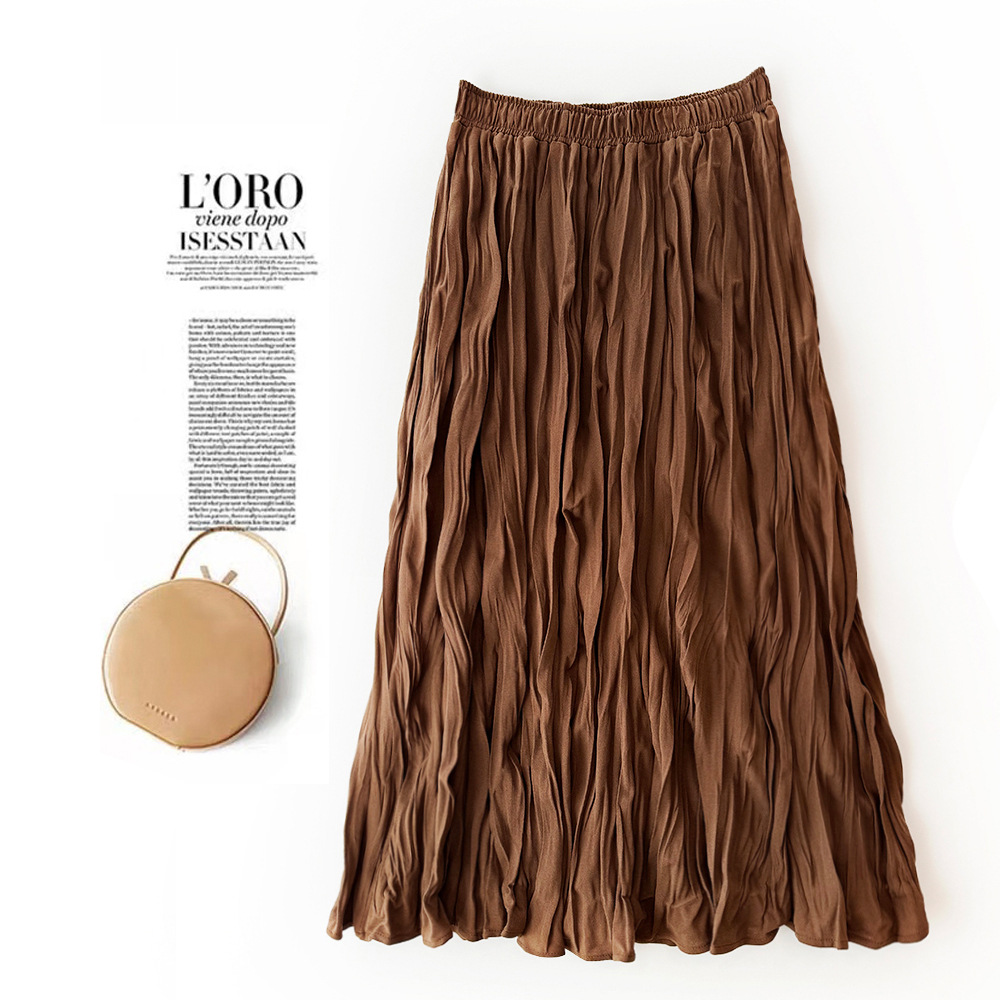 半身长裙女春秋冬中长款不规则褶皱裙子百搭打底休闲裙文艺复合