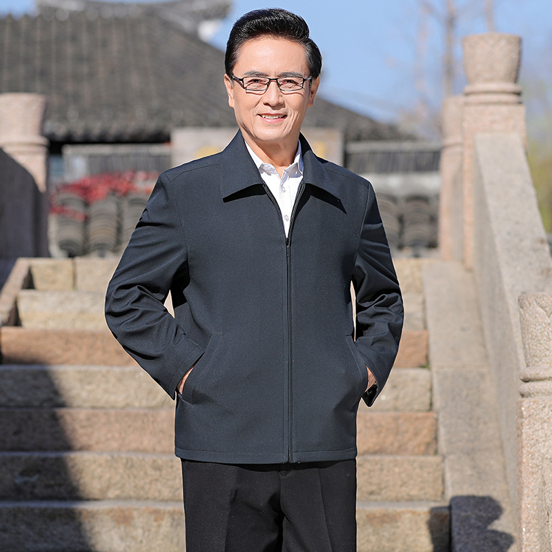 中老年翻领商务夹克男爸爸装40-70岁秋季男士宽松夹克上衣288-报价