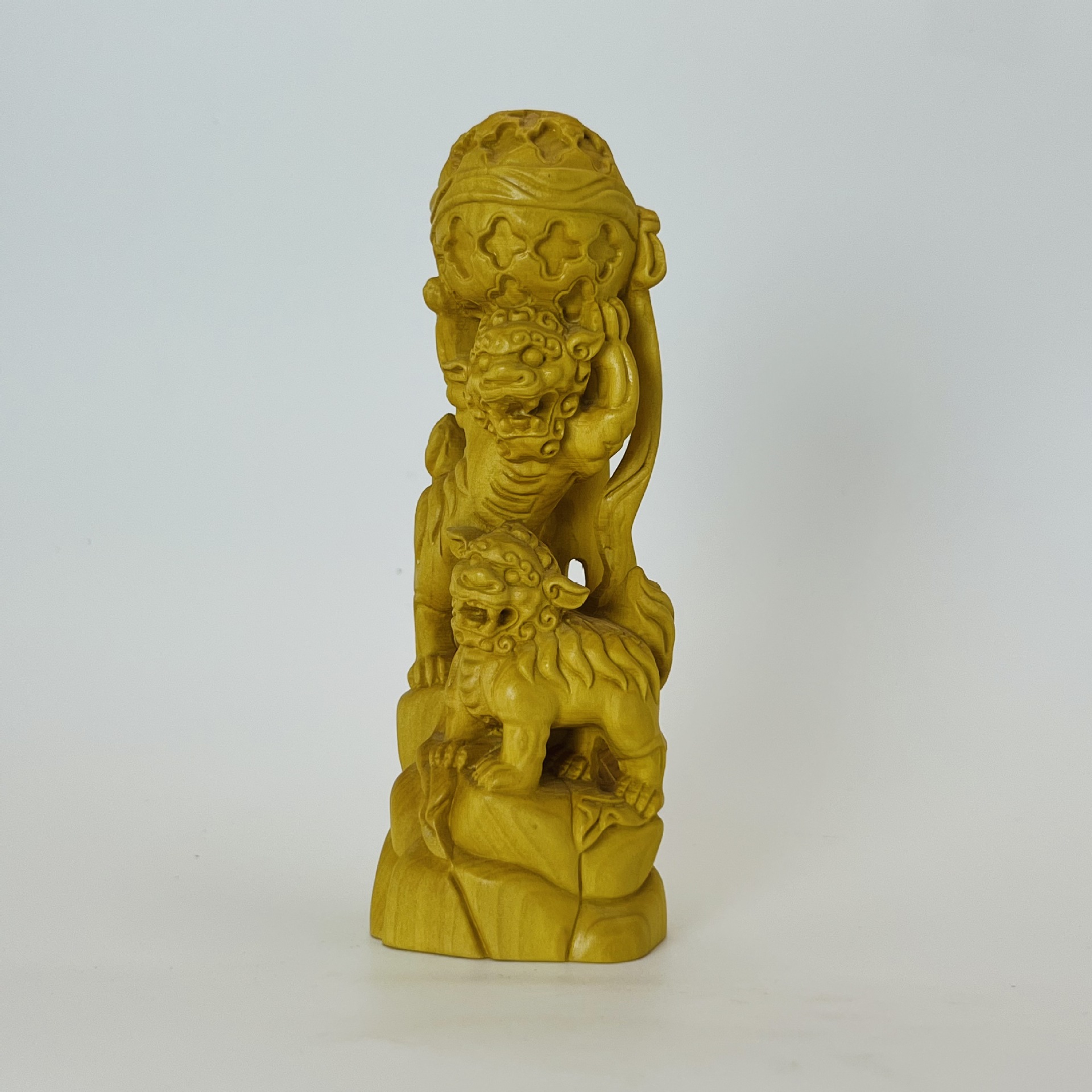 黄杨木雕舞狮摆件对狮子戏球麒麟国潮国风纳福吉祥实木装饰工艺品