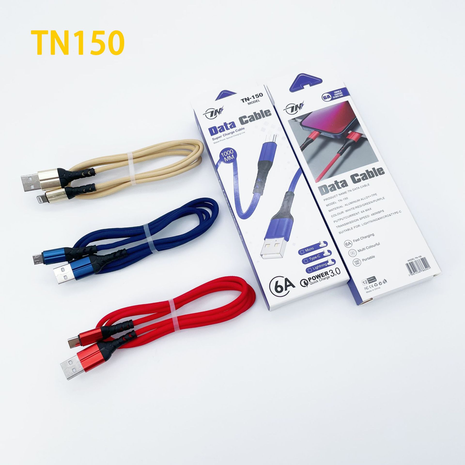 Tn150 New Woven Fast Charge Data Cable I5 Android TC Smartphone Qc3.0 Fast Charge Function Delivery Supported