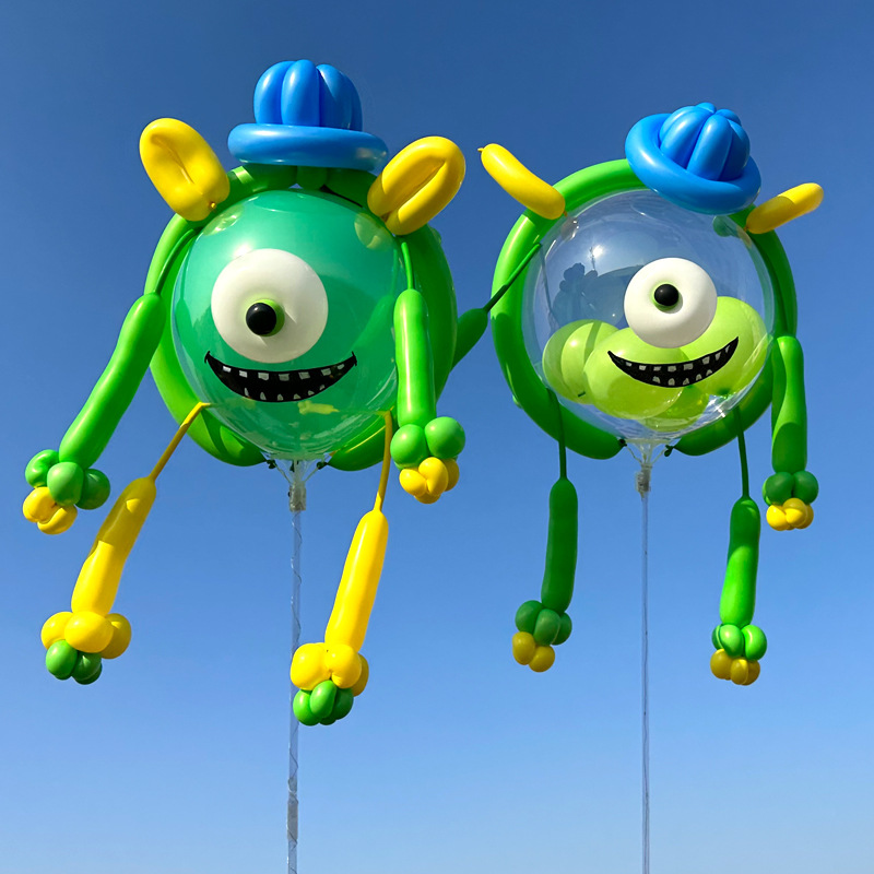 送教程网红波波球批发火爆款多款卡通带灯发光气球摆摊造型材料包