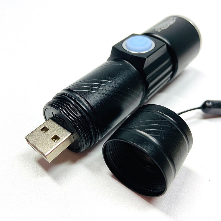 led变焦强光手电筒批发 手电筒usb充电一体式迷你强光手电筒