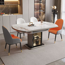轻奢岩板餐桌高端耐用现代简约可变圆桌储物饭桌家用小户型伸缩