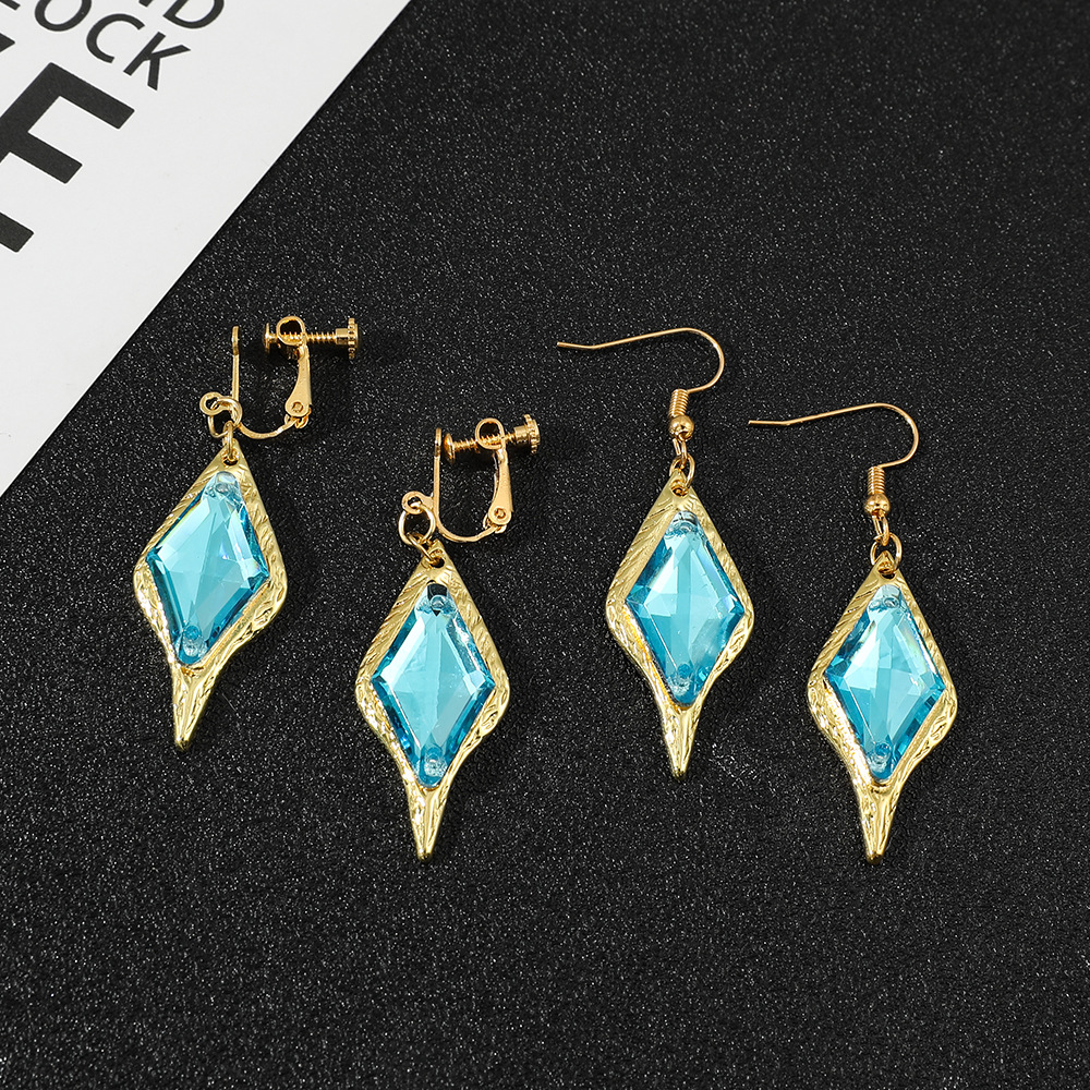 原神周边西风骑士耳夹 凯亚cos耳环菱形蓝宝石流苏耳坠高级感耳饰