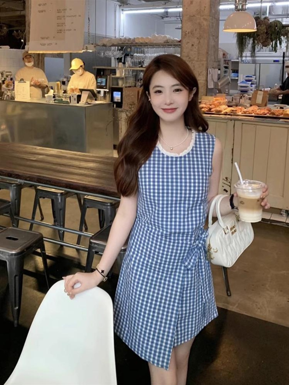 格子无袖连衣裙女夏季韩版2024新款显瘦时尚气质小个子短裙chic潮