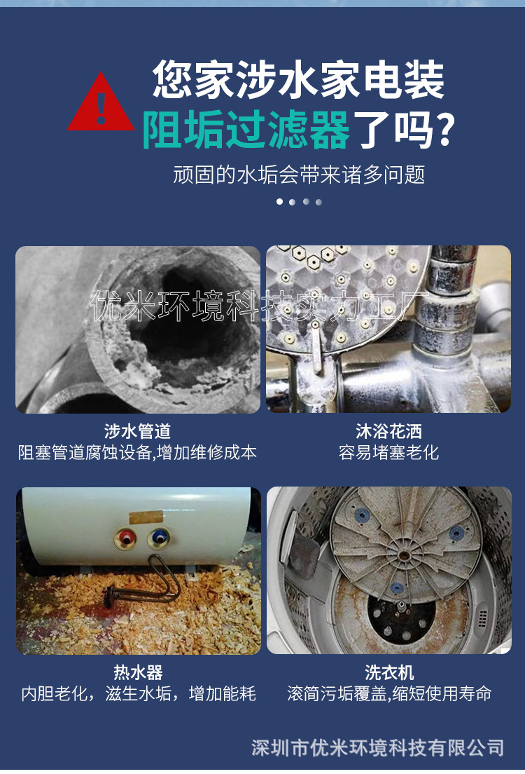 新款热水器前置阻垢过滤器小型家用净水器沐浴花洒除水垢净水机