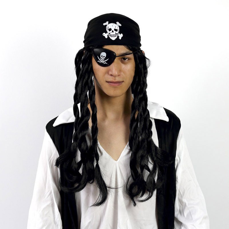 海盗装扮假发套装三角眼罩海盗帽万圣节装扮道具