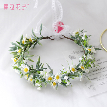 赫拉花环跨境专供森系写真林地拍摄绿植花冠新娘旅拍-