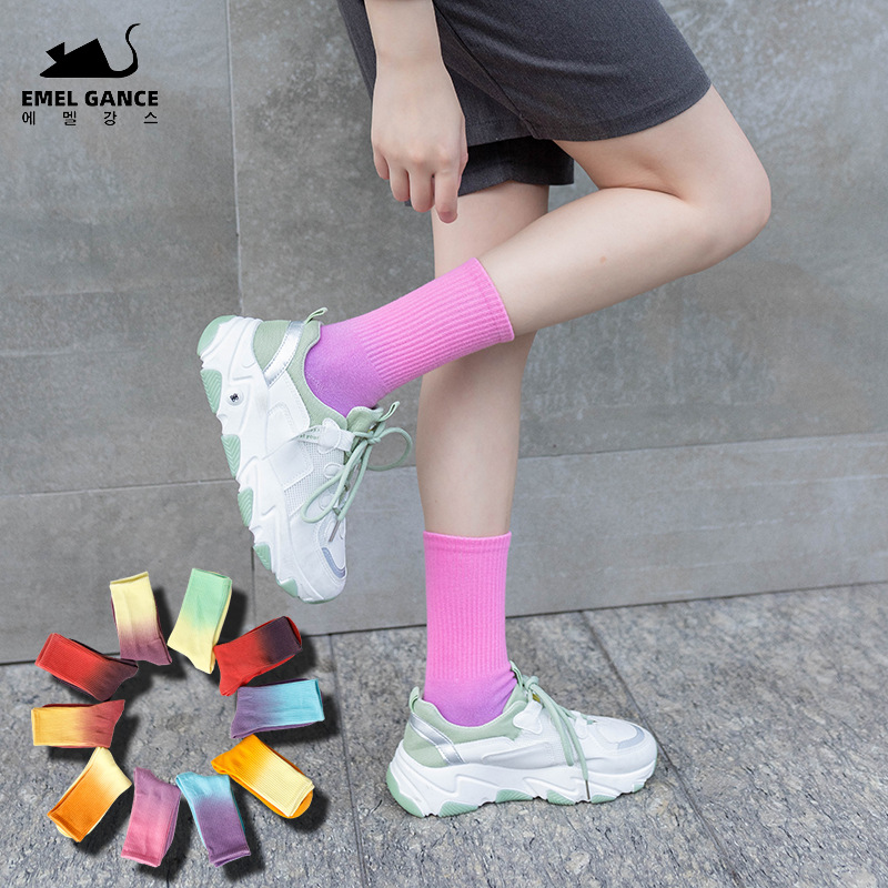 [Gradient Socks] Knee-High Sports Socks Women's Ins Fashion Brand Outerwear Socks European and American Street Sesh Casual Tie-Dyed Socks