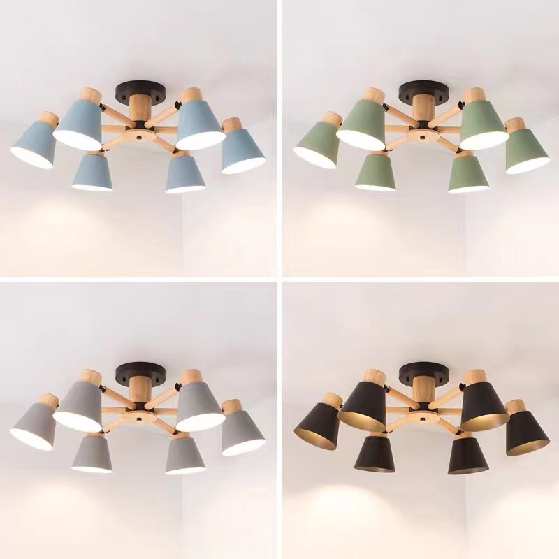 ins客厅主吊灯具 原木卧室灯日式现代简约三通餐厅北欧马卡龙吊灯