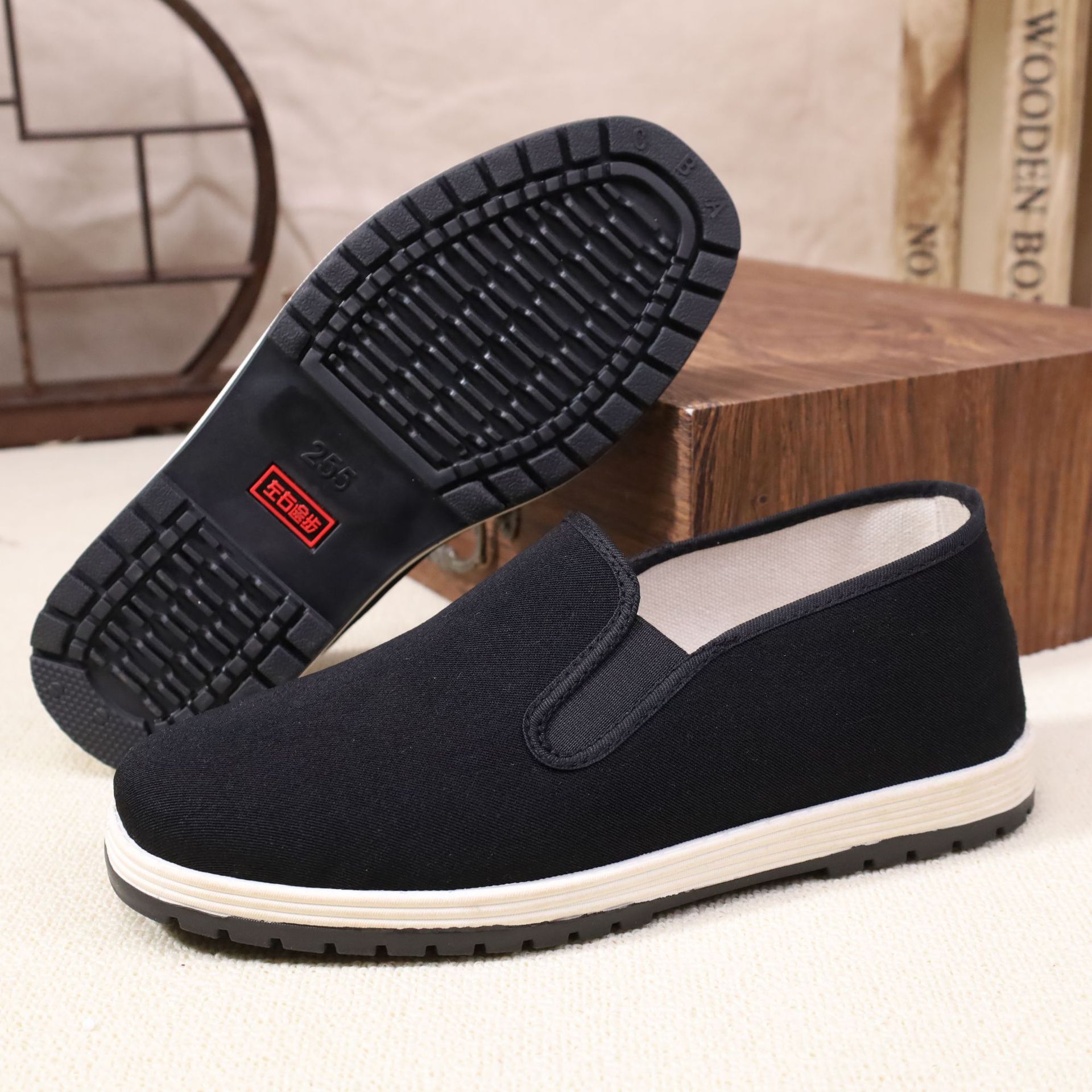 Old Beijing Cloth Shoes Tendon Bottom Cloth Shoes Rubber Shoes Handmade Strong Bottom Black Cloth Shoes Elastic Mouth Casual Canvas Shoes