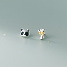 纳兰 S925银耳钉女韩版时尚滴胶动物熊猫竹子磨砂耳饰品M01605