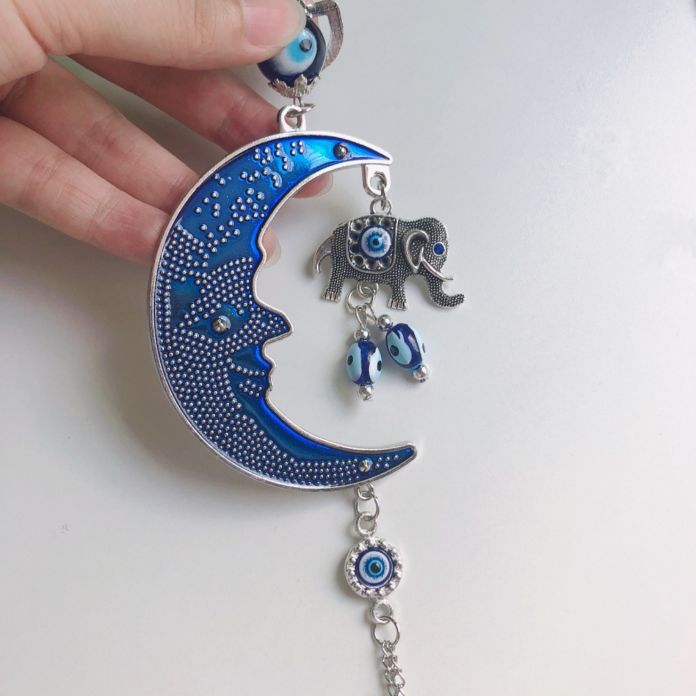 Cross-Border Supply Blue Glaze Devil's Eye Moon Ornaments Lucky Elephant Pendant Wholesale