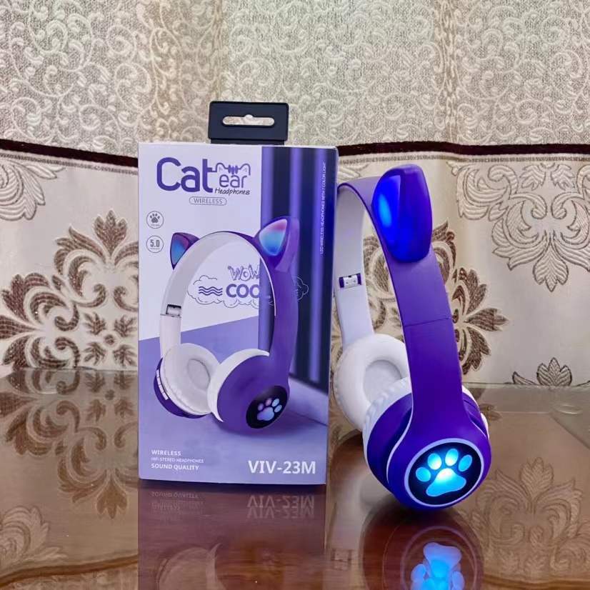 Spot Supply VIV-23M Headset Bluetooth Headset Luminous Cat Ears Foldable Card Wireless Bluetooth