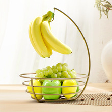 欧式带香蕉挂钩果篮客厅家用水果盘简约现代双层沥水篮大容量煜滨