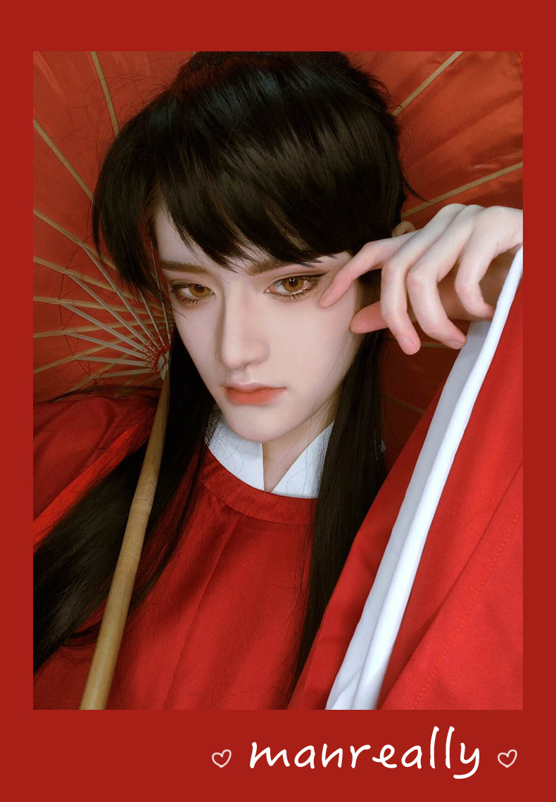 漫真假发男长直发基佬毛古风假发古装侠客汉服马尾全头套式整顶