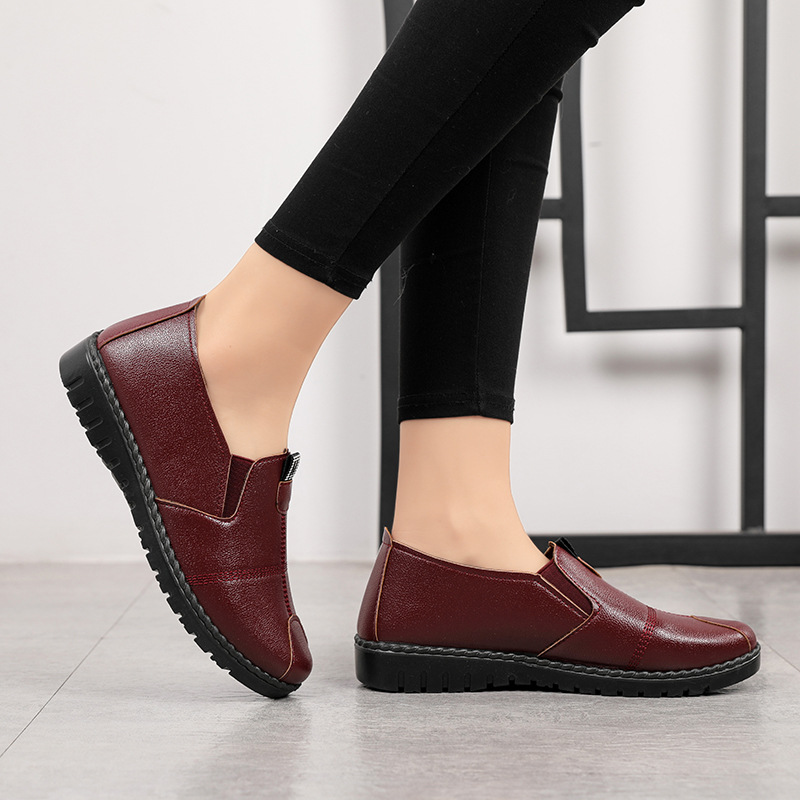 皮面鞋女士大码女鞋40 41码亚马逊跨境shopee 中老年妈妈鞋懒人鞋