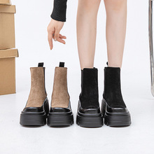 厚底马丁靴2024年女式皮靴秋冬新款厚底烟筒靴纯色简约中筒搭配潮