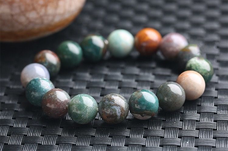 天然水草玛瑙手链七彩玉髓玉石手链圆珠印度玛瑙女款手串直播货源