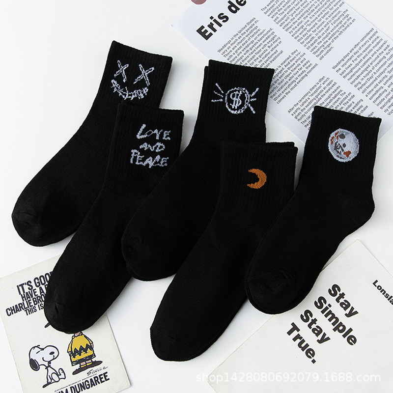 Cross-Border Foreign Trade Cotton Socks Japanese Ins Students Sports Stockings Wholesale Spring and Summer Black and White Women's Mid-Calf Socks