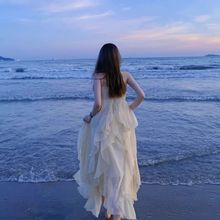 仙女裙吊带连衣裙海边度假连衣裙子夏季沙滩吊带裙长裙新白色三亚