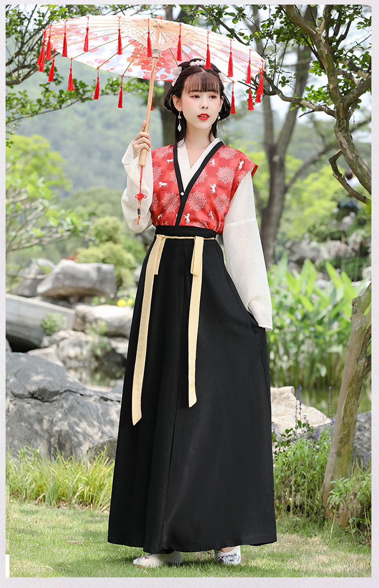 8171原创汉服女唐制国风印花交领褙子八破交窬裙日常显高显瘦套装