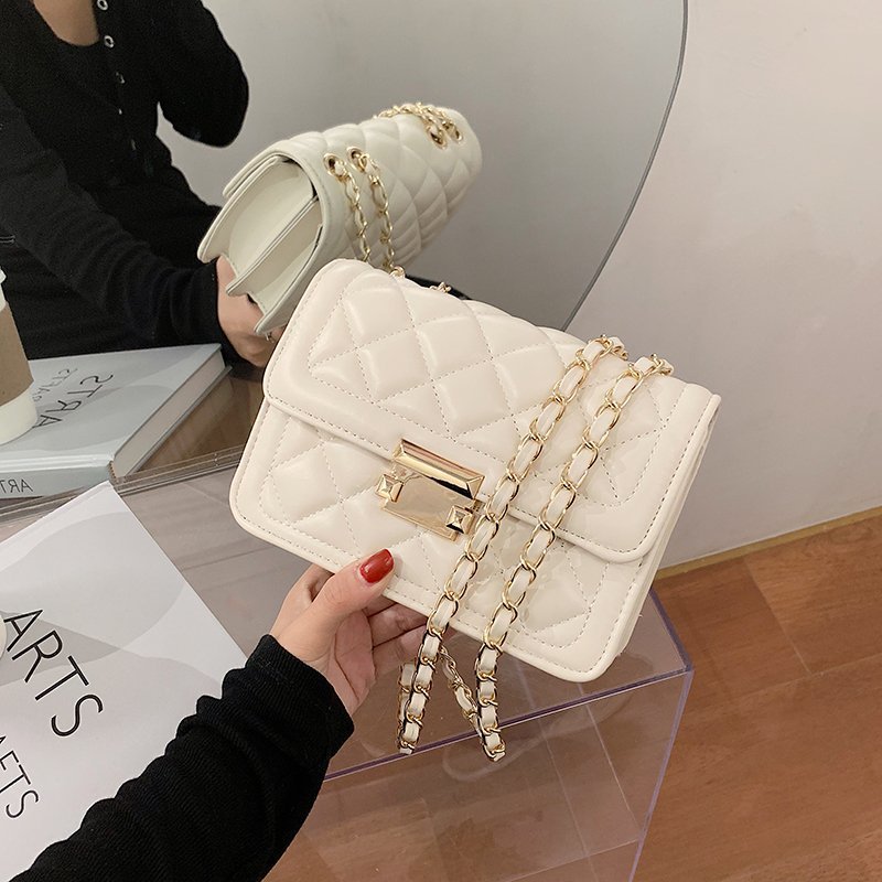网红链条包包女2024流行新款潮时尚百搭斜挎包洋气菱格单肩小方包