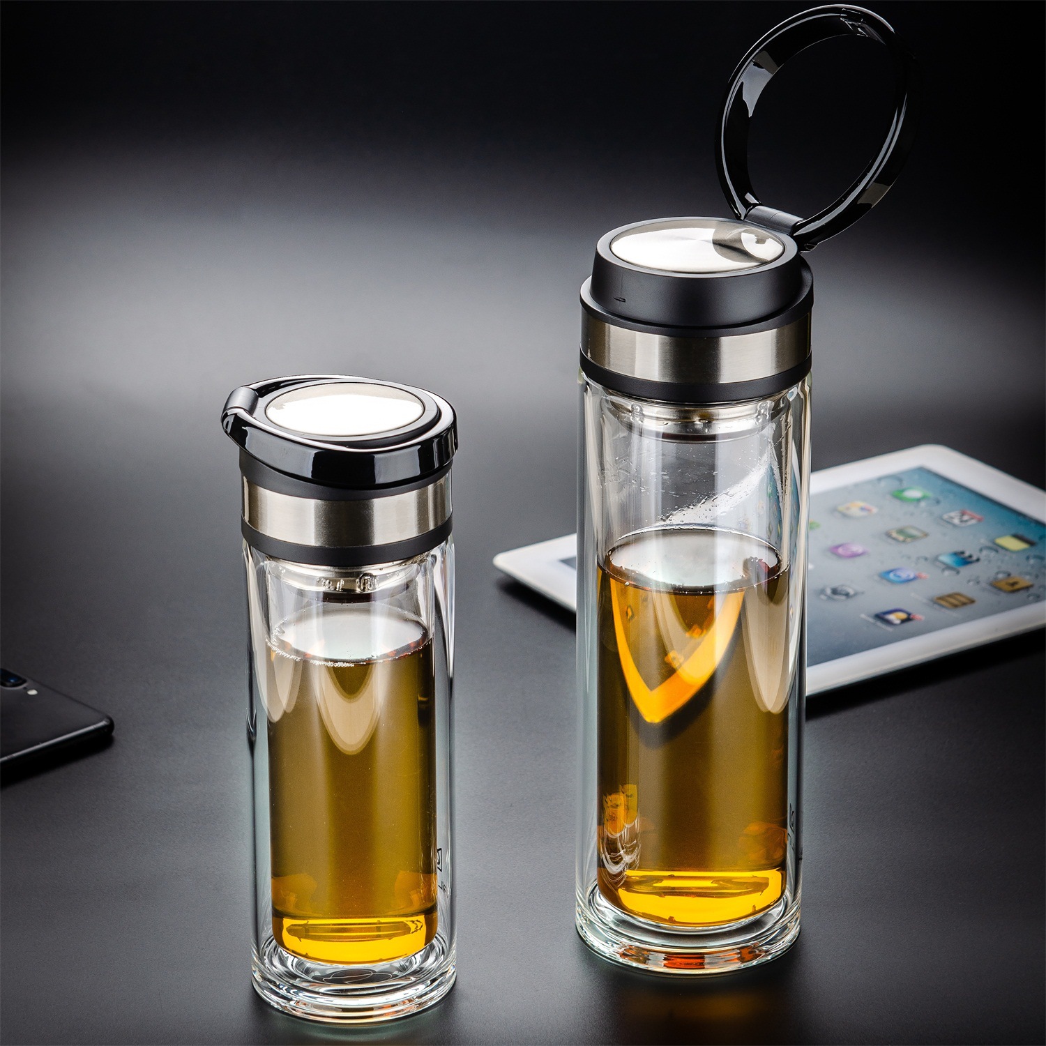 手提环双层玻璃杯厚底新款水杯子泡茶广告杯定 制logo印字刻字