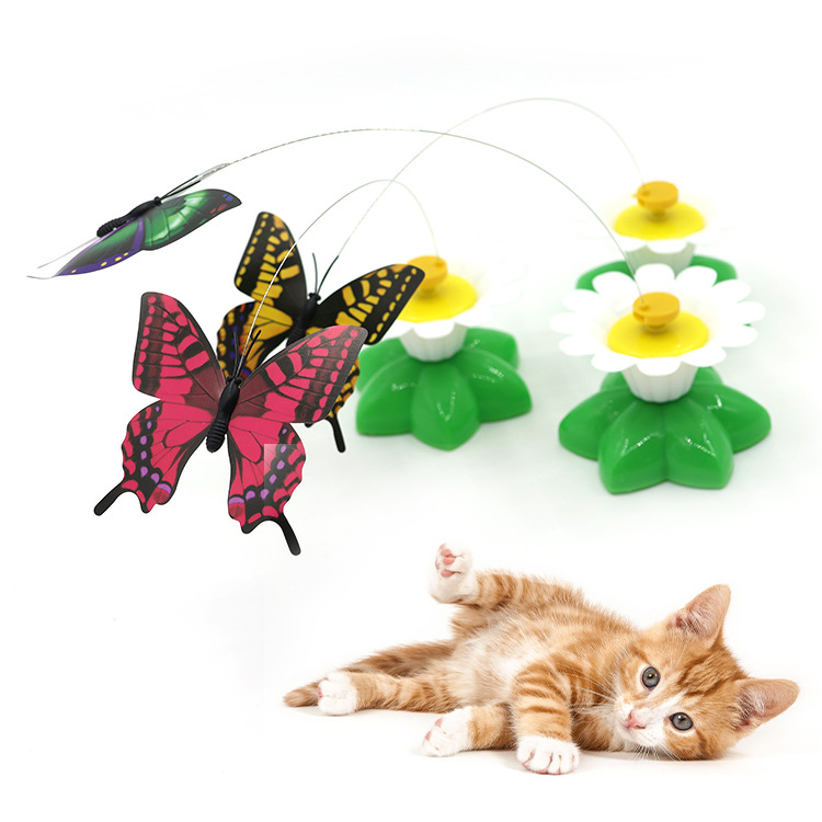 Automatic Rotating Cat Pole Toy Electric Flying Butterfly Hummingbird Cat Teaser Bird around Flowers Cat Self-Hi Toy