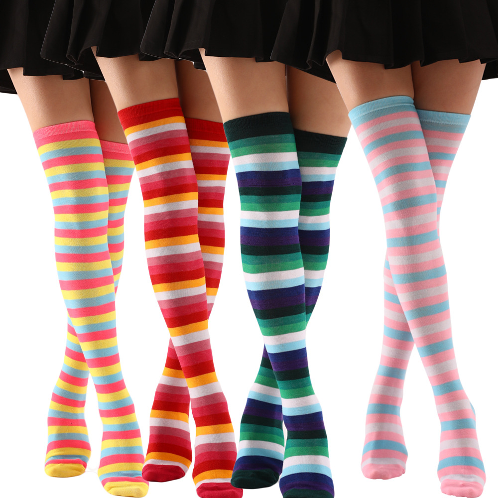 Colorful Strip Color over the Knee Stockings Warm-Keeping and Cold-Proof Dance Cosplay Halloween Role Play Hold-Ups