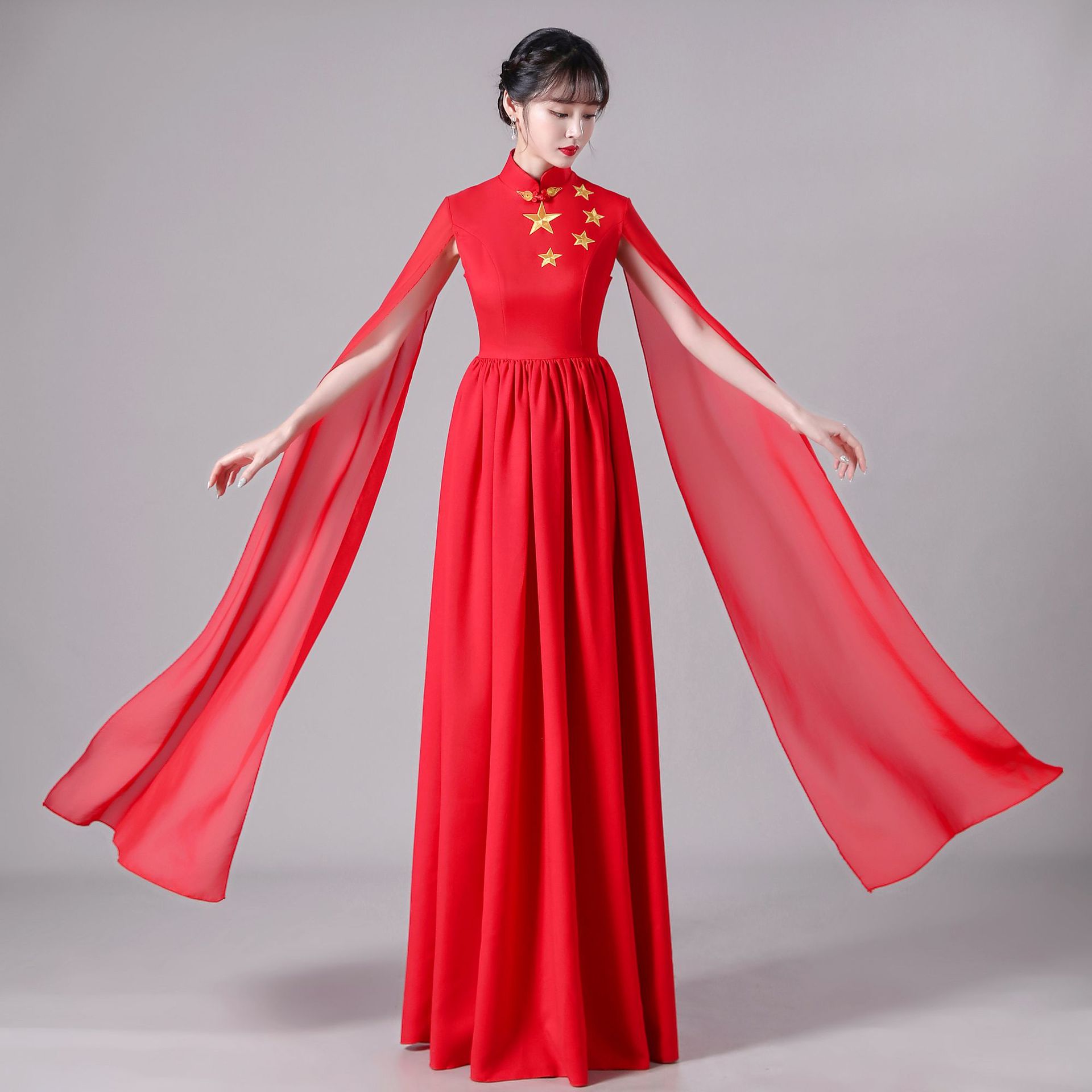 合唱团红歌合唱服成人团队演出服女长裙诗朗诵表演服主持人礼服