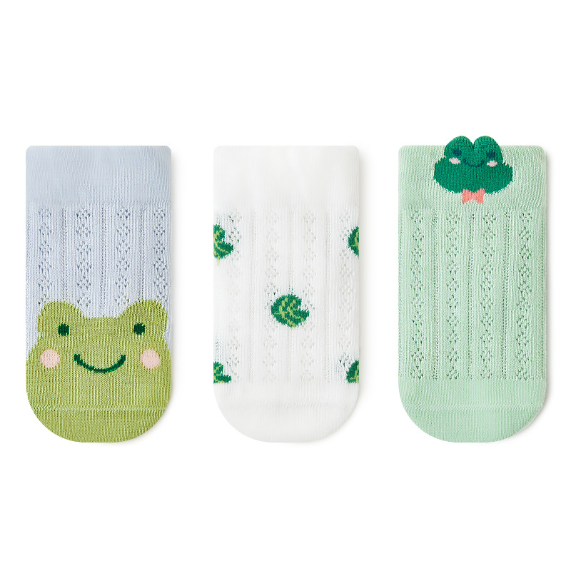 Baby & Kids Short Socks, 2023 Summer, Thin Mesh Socks, 3 Pack/Box - Frog