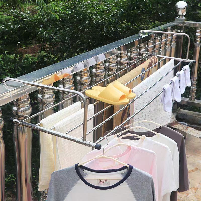大号阳台外晾衣架晒被子窗外伸缩折叠防盗网室外栏杆挂钩防掉衣架