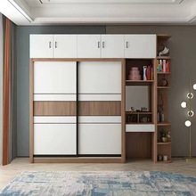 现代简约板式实木衣柜卧室推拉门整体衣柜大容量衣橱储物柜杂物柜