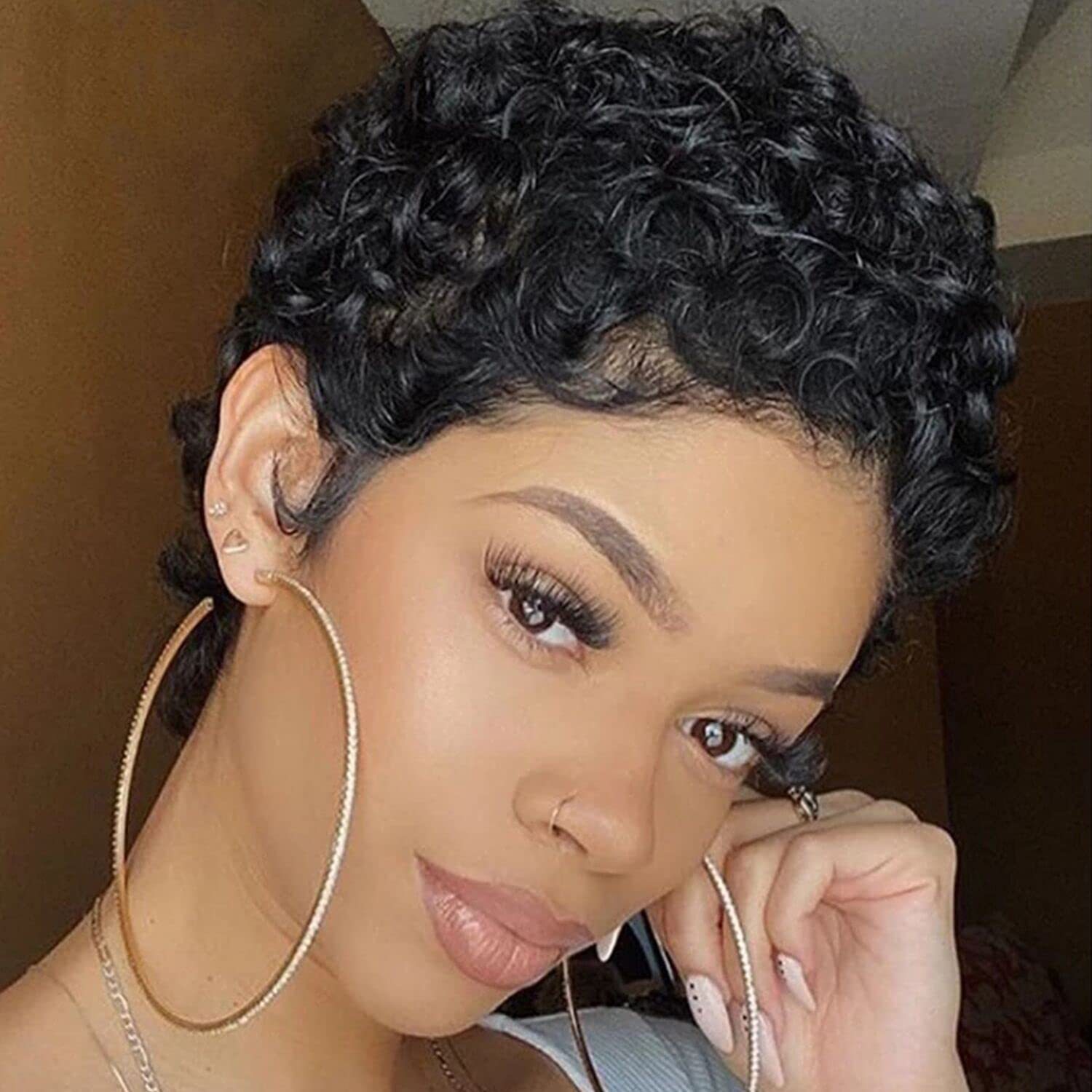 外贸欧美假发女短发黑色小卷短款发型化纤高温丝卷发非洲假发头套